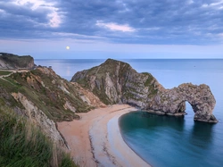 Skały, Morze, Plaża, Anglia, Durdle Door, Łuk skalny, Hrabstwo Dorset, Wybrzeże Jurajskie