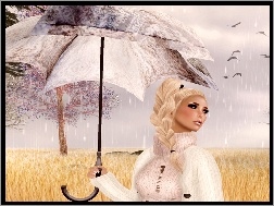 Grafika, Parasol, Kobieta, Deszcz