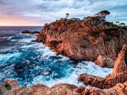 Costa Brava, Wschód słońca, Wybrzeże, Skały, Morze, Hiszpania