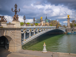 Rzeka Sekwana, Francja, Paryż, Domy, Most Aleksandra III