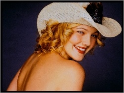 kapelusz, plecy, Drew Barrymore