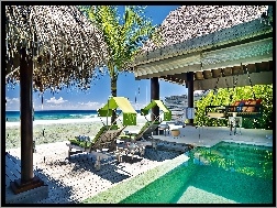 Malediwy, Hotel, Plaża, Morze, Basen