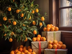 Pomarańcze, Drzewko, Prezenty, Okno