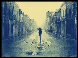 Parasol, Mężczyzna, Ulica, Obraz, Deszcz