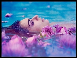 Relaks, Woda, Kobieta, Róże