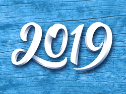 Niebieskie tło, Białe, 2019, Nowy Rok, Cyfry