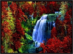 Wodospad, Jesieni, Barwy, Kolorowe, Rzeka