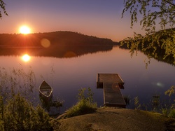 Łódka, Jezioro, Wschód słońca