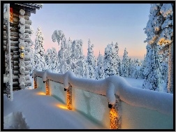 Zima, Domek, Drzewa, Śnieg