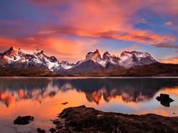 Chile, Wschód, Jezioro, Góry, Słońca