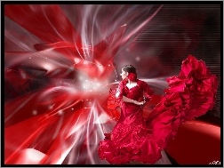 Grafika, Czerwona, Kobieta, Suknia