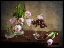 Kompozycja, Tulipany, Różowe, Winogrona