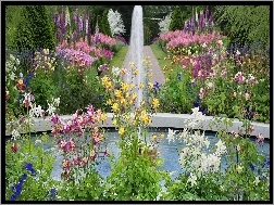Fontanna, Ogród, Kwiaty