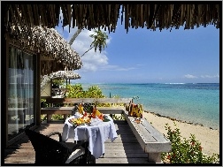 Taras, Ocean, Tahiti, Śniadanie, Hotelowy, Plaża