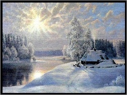 Vladimir Horns, Słońca, Promienie, Rzeka, Obraz
