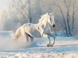 Śnieg, Zima, Biały, Drzewa, Koń
